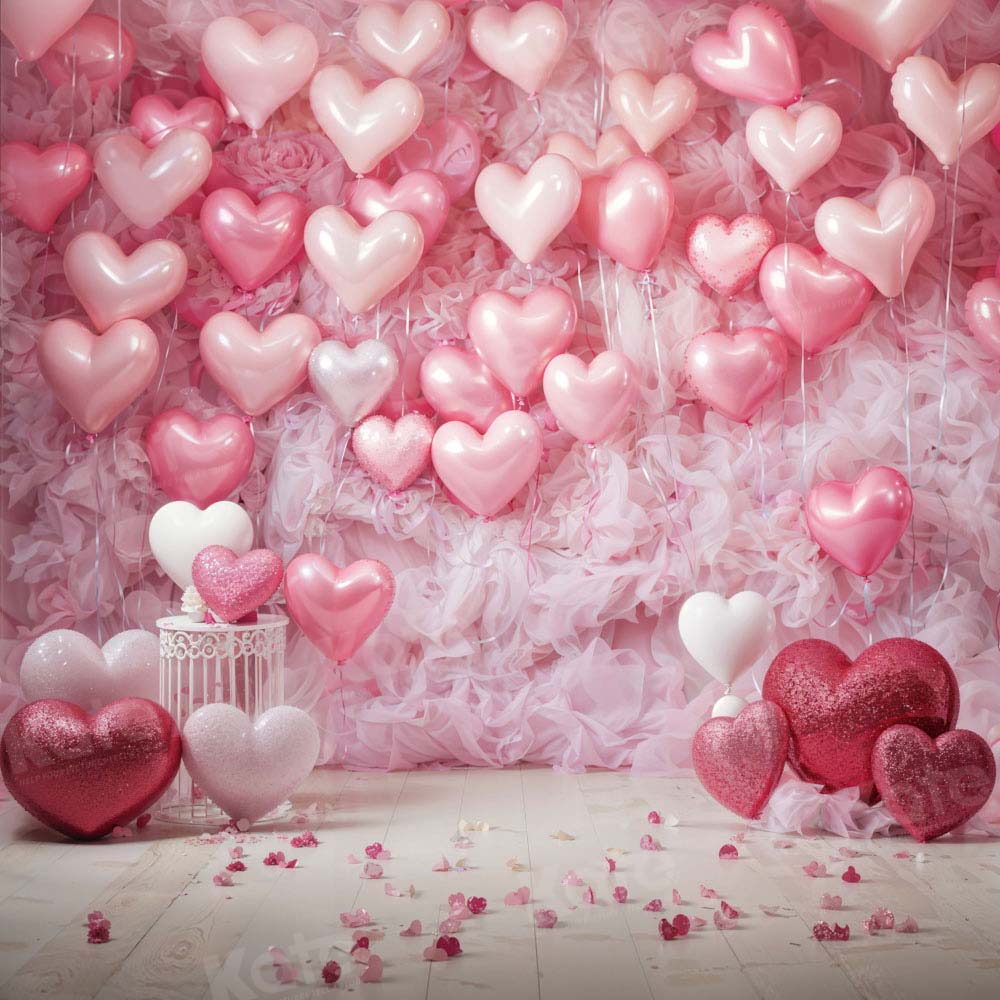 Kate Valentinstag Rosa Liebe Herz Ballon Romantik Fleece Hintergrund Entworfen von Emetselch - Kate Backdrop.de