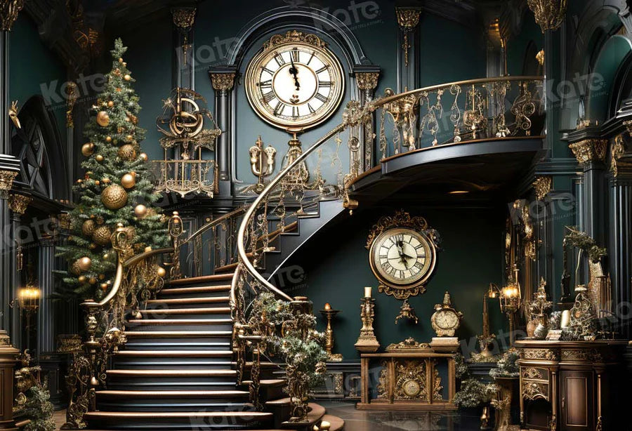 Kate Weihnachten Treppe Uhr Hintergrund von Chain Photography - Kate Backdrop.de