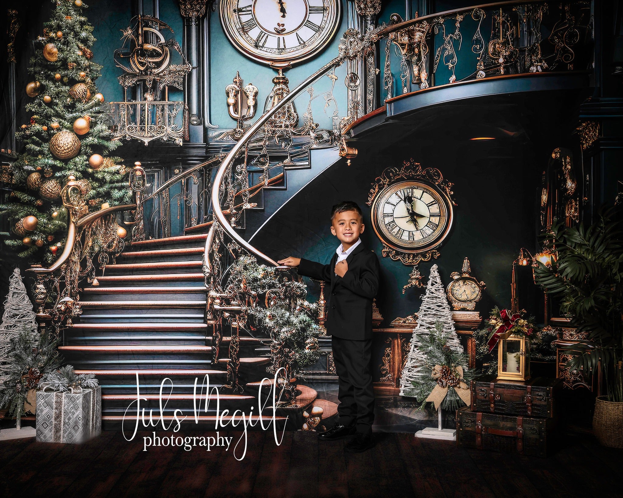 Kate Weihnachten Treppe Uhr Hintergrund von Chain Photography - Kate Backdrop.de