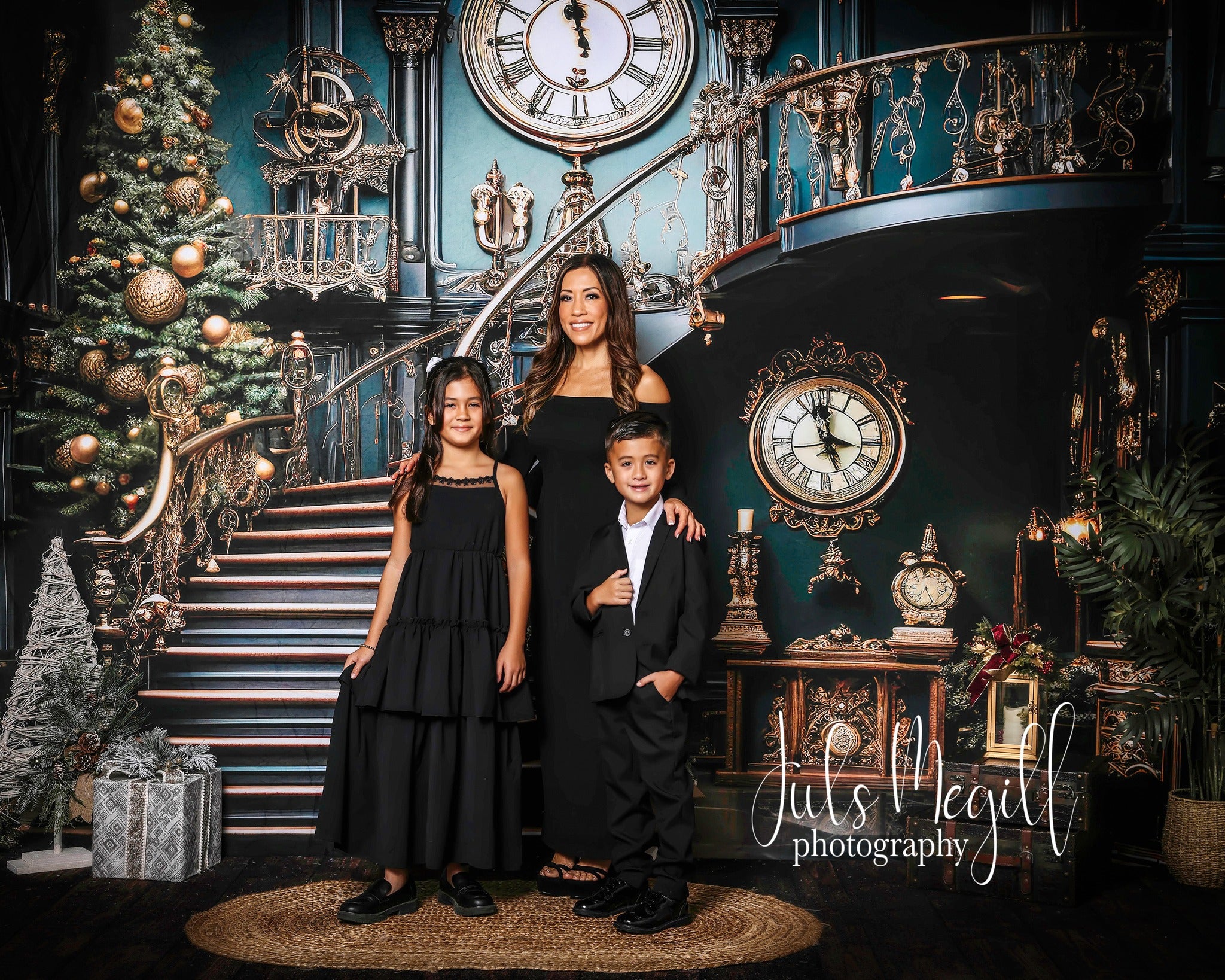 Kate Weihnachten Treppe Uhr Hintergrund von Chain Photography - Kate Backdrop.de