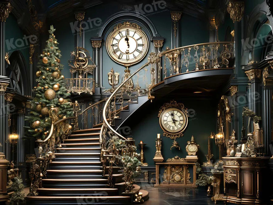 Kate Weihnachten Treppe Uhr Hintergrund von Chain Photography - Kate Backdrop.de