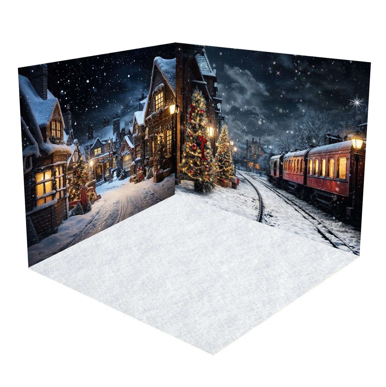 Kate Weihnachten Winter verschneite Straße im Nachtzug Zimmer Set(8ftx8ft&10ftx8ft&8ftx10ft) - Kate Backdrop.de