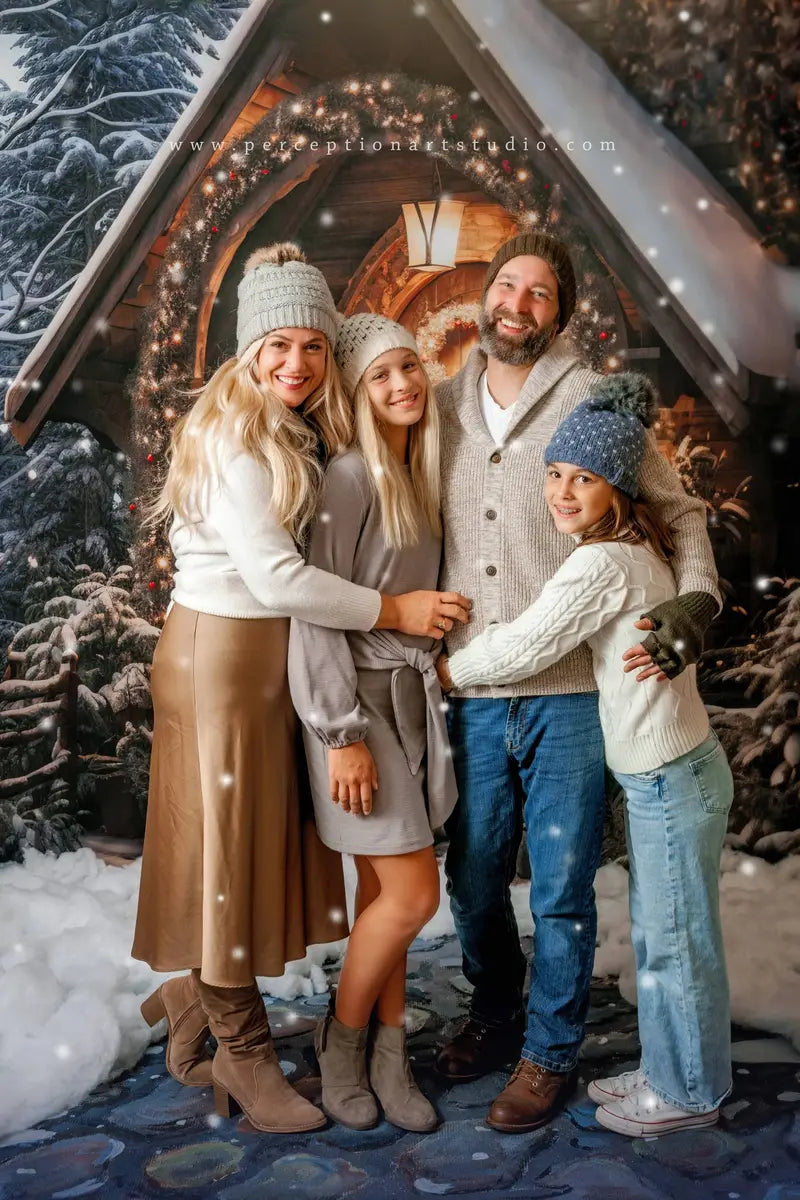 Kate Weihnachten Holzhaus mit Schnee Hintergrund Entworfen von Chain Photography - Kate Backdrop.de