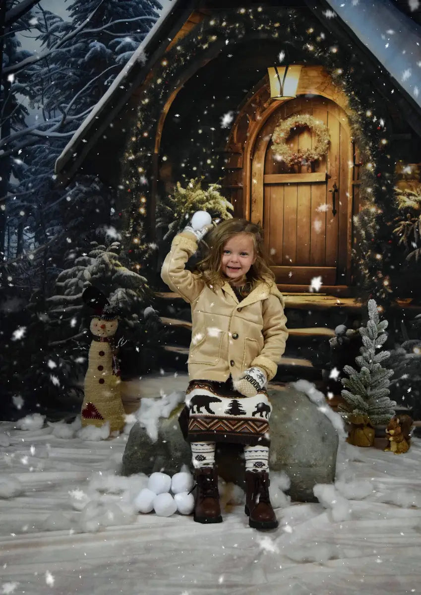 Kate Weihnachten Holzhaus mit Schnee Hintergrund Entworfen von Chain Photography - Kate Backdrop.de