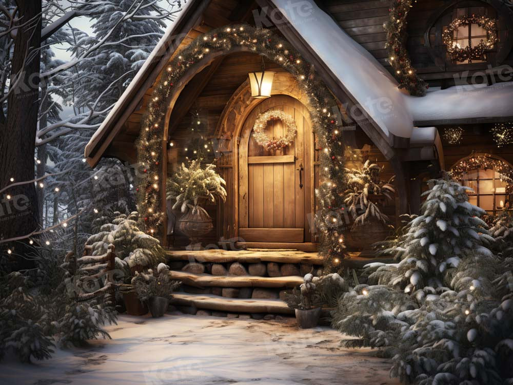 Kate Weihnachten Holzhaus mit Schnee Hintergrund Entworfen von Chain Photography - Kate Backdrop.de