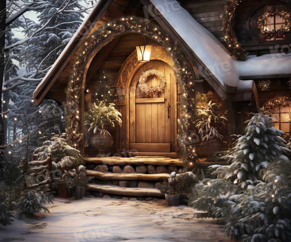 Kate Weihnachten Holzhaus mit Schnee Hintergrund Entworfen von Chain Photography - Kate Backdrop.de