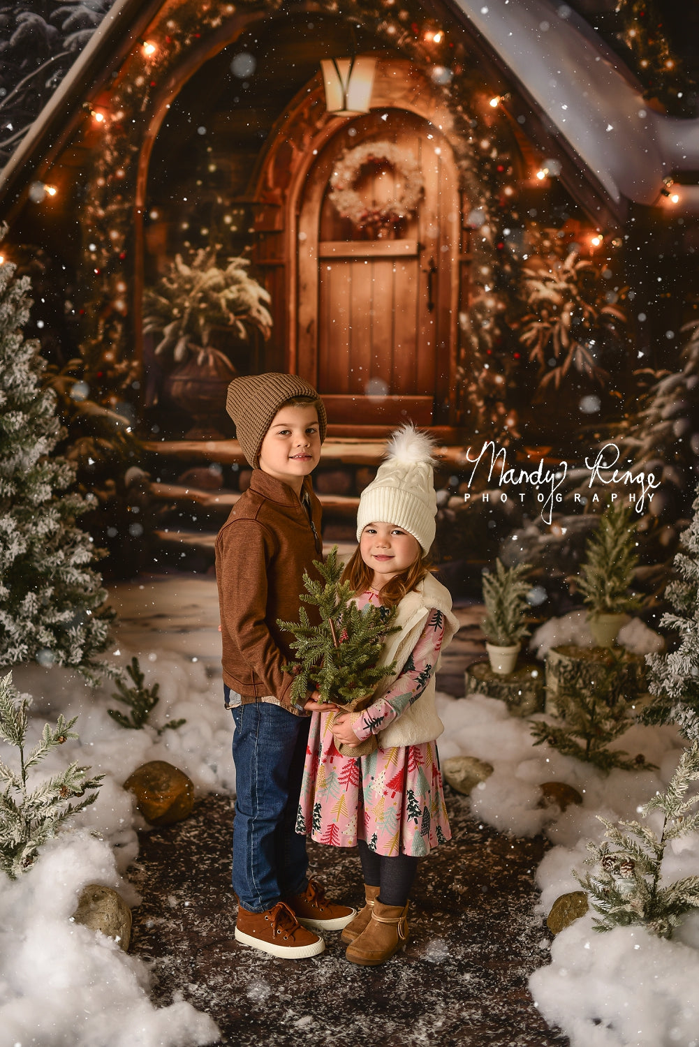Kate Weihnachten Holzhaus mit Schnee Hintergrund Entworfen von Chain Photography - Kate Backdrop.de
