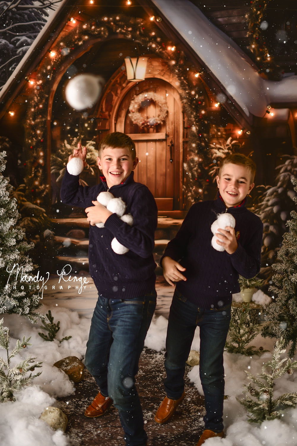 Kate Weihnachten Holzhaus mit Schnee Hintergrund Entworfen von Chain Photography - Kate Backdrop.de