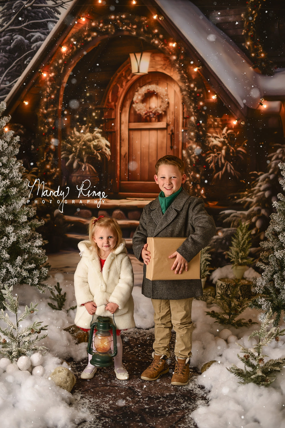 Kate Weihnachten Holzhaus mit Schnee Hintergrund Entworfen von Chain Photography - Kate Backdrop.de