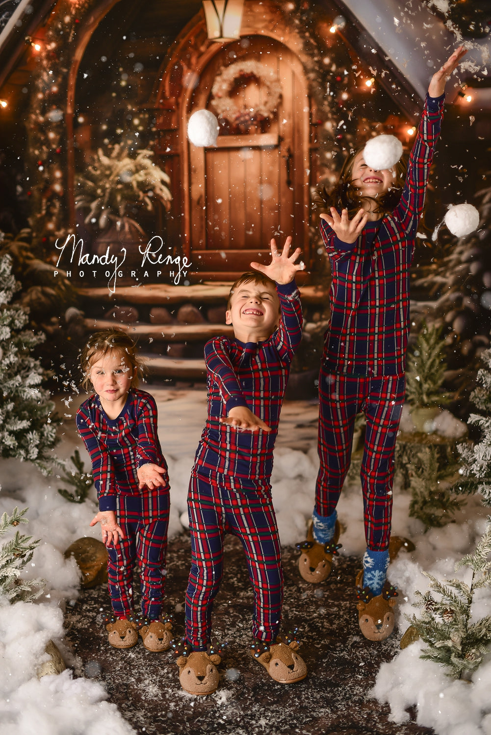 Kate Weihnachten Holzhaus mit Schnee Hintergrund Entworfen von Chain Photography - Kate Backdrop.de