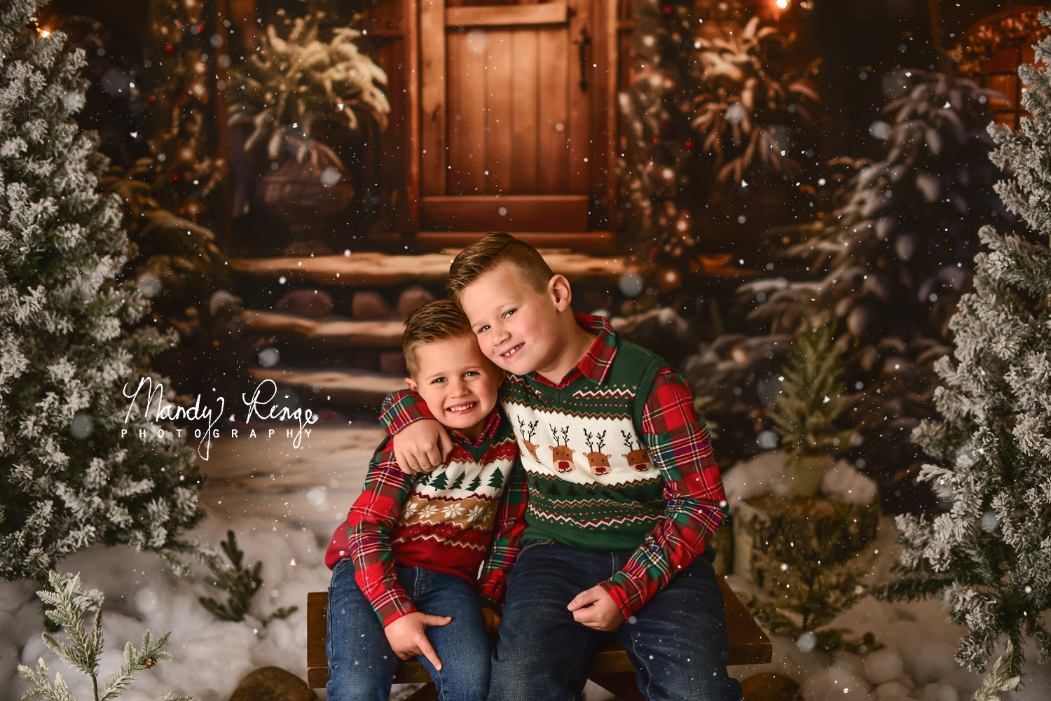 Kate Weihnachten Holzhaus mit Schnee Hintergrund Entworfen von Chain Photography - Kate Backdrop.de