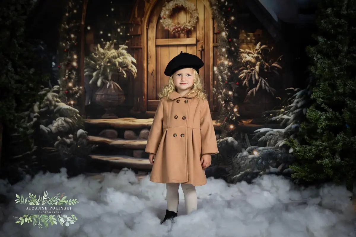 Kate Weihnachten Holzhaus mit Schnee Hintergrund Entworfen von Chain Photography - Kate Backdrop.de