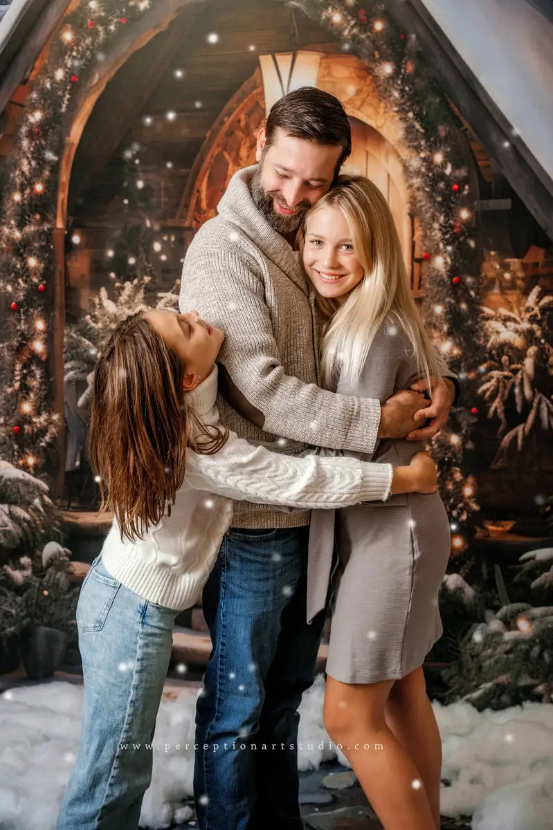 Kate Weihnachten Holzhaus mit Schnee Hintergrund Entworfen von Chain Photography - Kate Backdrop.de