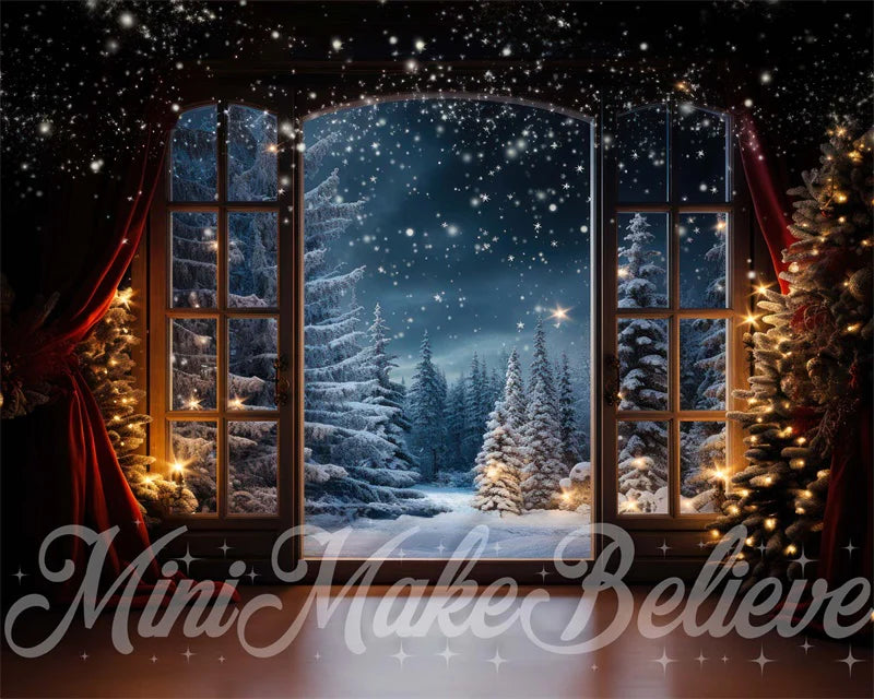 Kate Winter Weihnachten-Bäume Santa Storytime Schnee Fenster Hintergrund von Mini MakeBelieve - Kate Backdrop.de