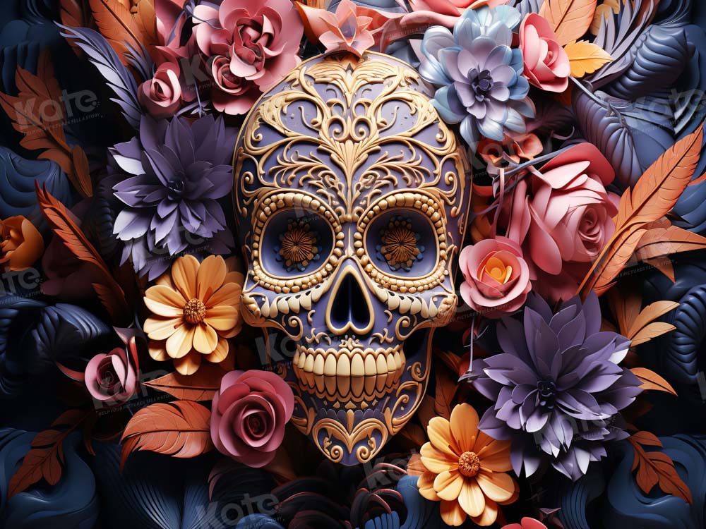 Kate Halloween Bunte Blume Totenkopf Hintergrund von Chain Photography - Kate Backdrop.de