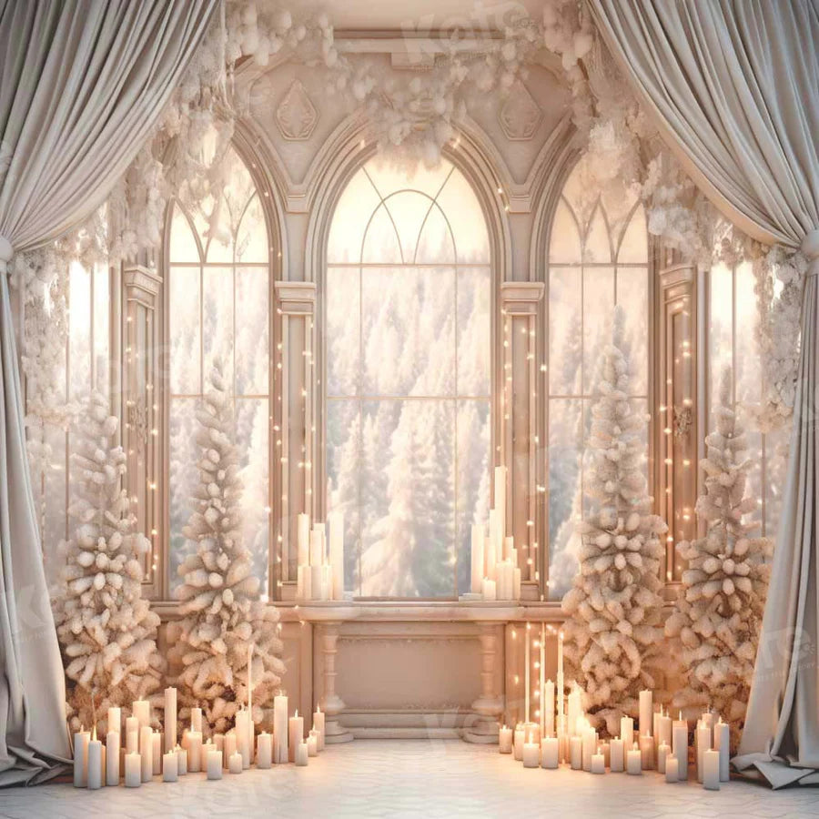 Kate Snowy White Winter Fenster Kerze Zimmer Hintergrund von Emetselch - Kate Backdrop.de