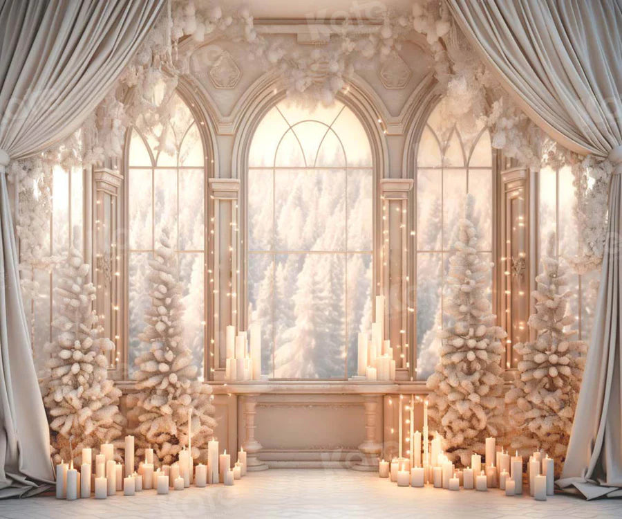 Kate Snowy White Winter Fenster Kerze Zimmer Hintergrund von Emetselch - Kate Backdrop.de
