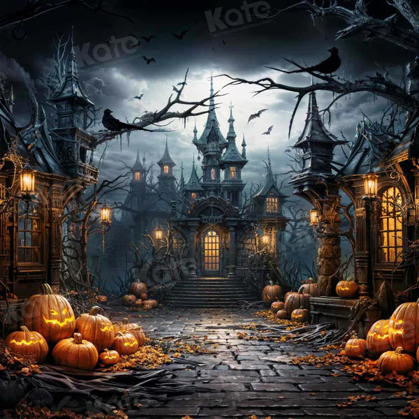 Kate Halloween Fledermaus Kürbis Burg Hintergrund Entworfen von Chain - Kate Backdrop.de