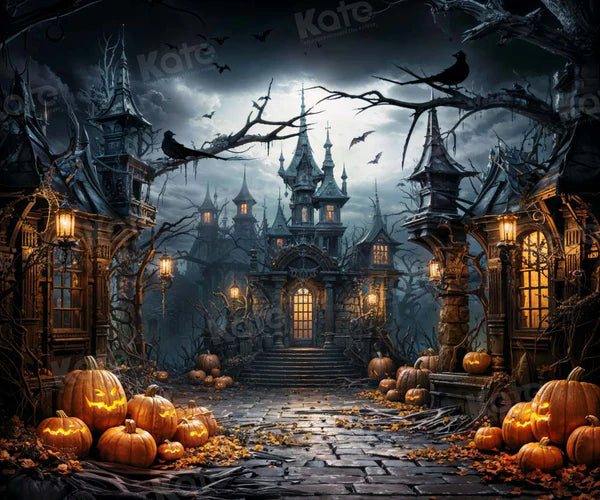 Kate Halloween Fledermaus Kürbis Burg Hintergrund Entworfen von Chain - Kate Backdrop.de