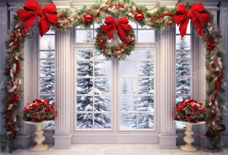 Kate Weihnachtskranz Schnee Tür Hintergrund von Emetselch - Kate Backdrop.de
