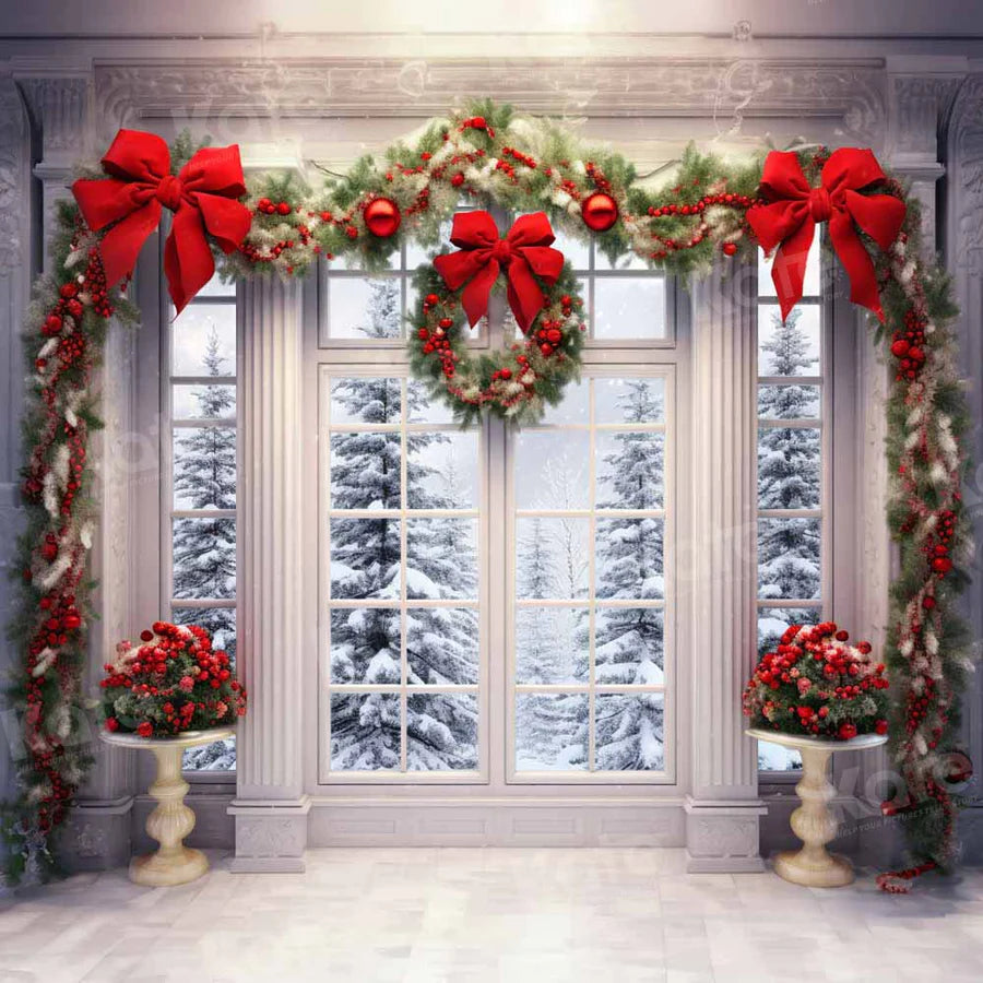 Kate Weihnachtskranz Schnee Tür Hintergrund von Emetselch - Kate Backdrop.de