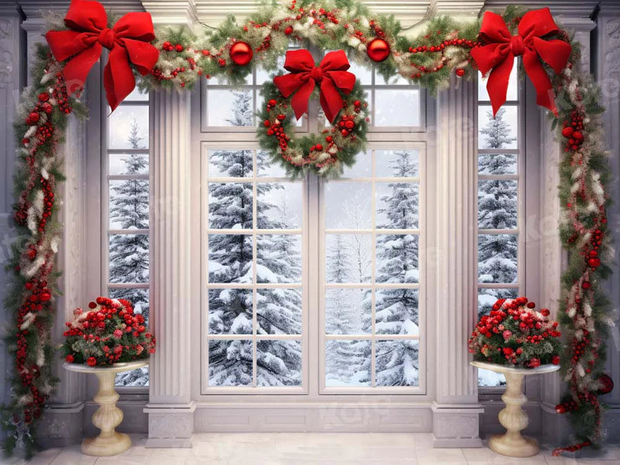 Kate Weihnachtskranz Schnee Tür Hintergrund von Emetselch - Kate Backdrop.de