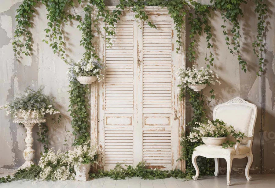 Kate Frühling Weiße Wand Grüne Pflanzen Hintergrund von Emetselch - Kate Backdrop.de