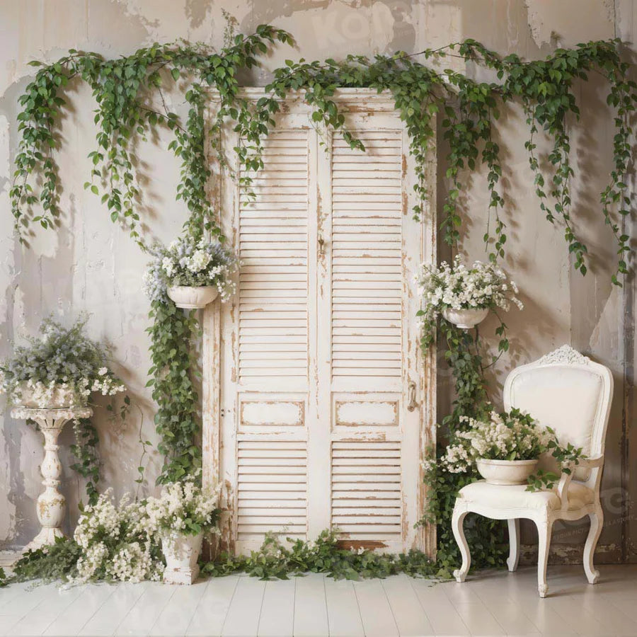 Kate Frühling Weiße Wand Grüne Pflanzen Hintergrund von Emetselch - Kate Backdrop.de