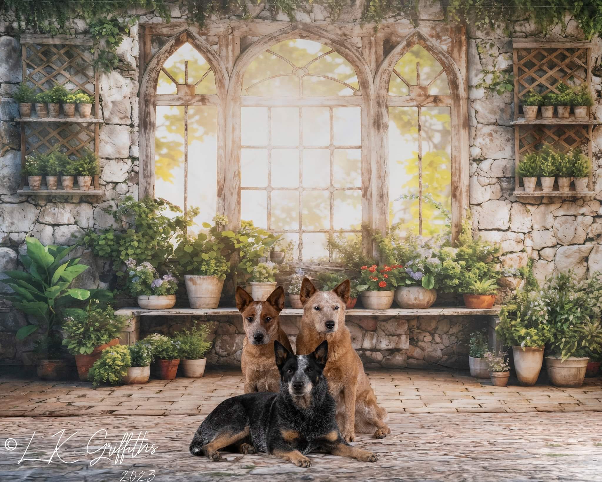 Kate Frühlingsgrüne Pflanzen Sonniger Fenster Hintergrund+Robuste gemusterte Pfad Boden Hintergrund - Kate Backdrop.de