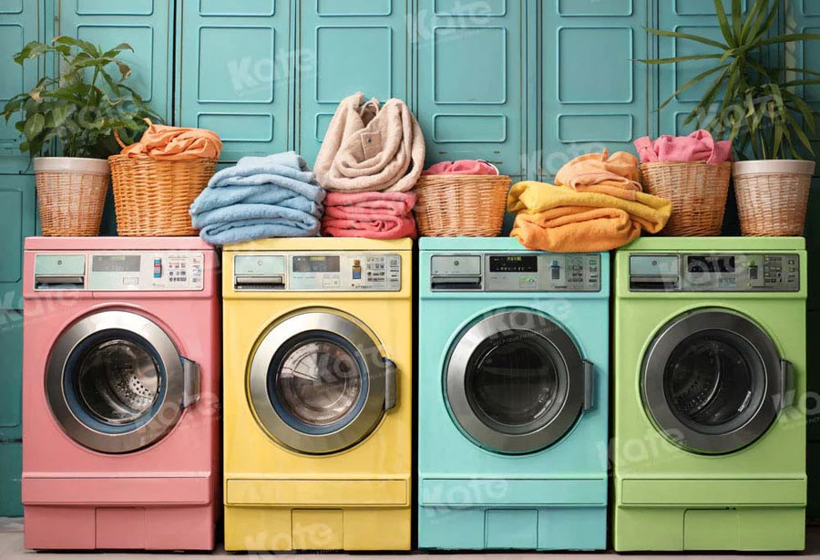 Kate Laundry Day Bunte Waschmaschine Hintergrund von Chain Photography - Kate Backdrop.de