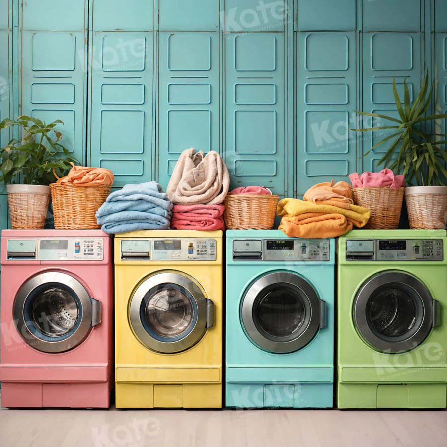 Kate Laundry Day Bunte Waschmaschine Hintergrund von Chain Photography - Kate Backdrop.de