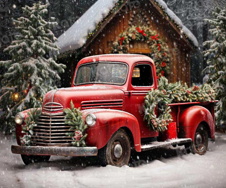 Kate Schnee Weihnachten-Baum Rot LKW Hintergrund von Emetselch