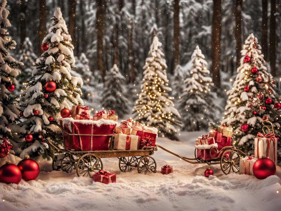 Kate Weihnachtsbaum im Freien verschneites Geschenk Hintergrund für Fotografie - Kate Backdrop.de