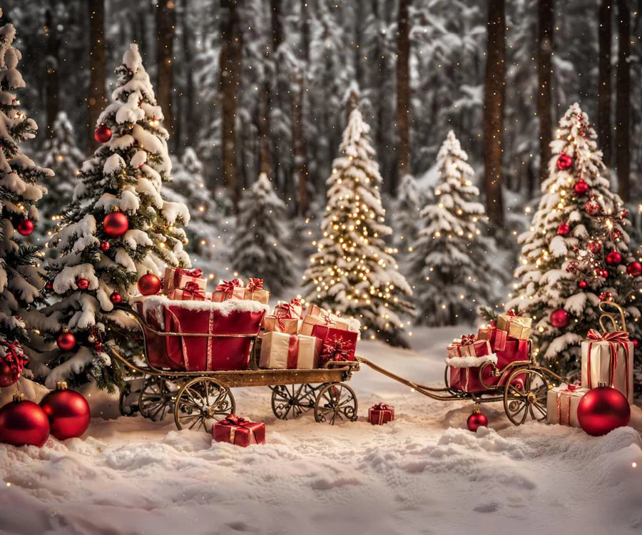 Kate Weihnachtsbaum im Freien verschneites Geschenk Hintergrund für Fotografie - Kate Backdrop.de