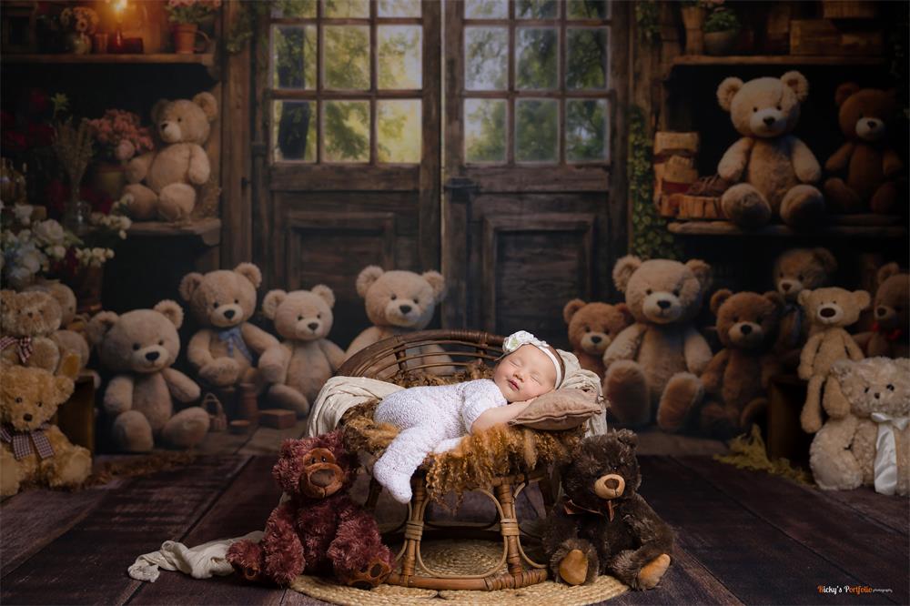 Kate Frühling Bär Laterne Hütte Hintergrund entworfen von Emetselch - Kate Backdrop.de