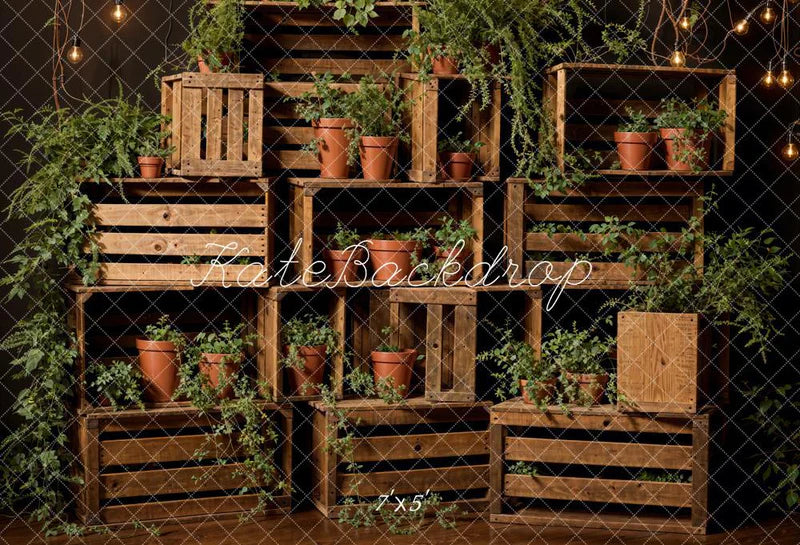 Kate Frühling Grün Pflanze Holz Regal Hintergrund entworfen von Emetselch - Kate Backdrop.de