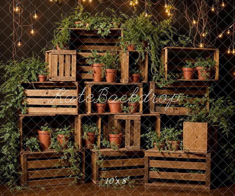 Kate Frühling Grün Pflanze Holz Regal Hintergrund entworfen von Emetselch - Kate Backdrop.de