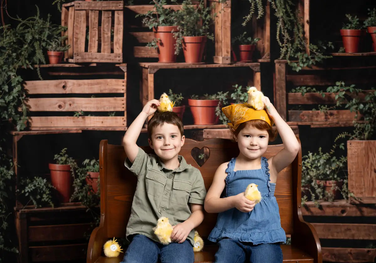 Kate Frühling Grün Pflanze Holz Regal Hintergrund entworfen von Emetselch - Kate Backdrop.de