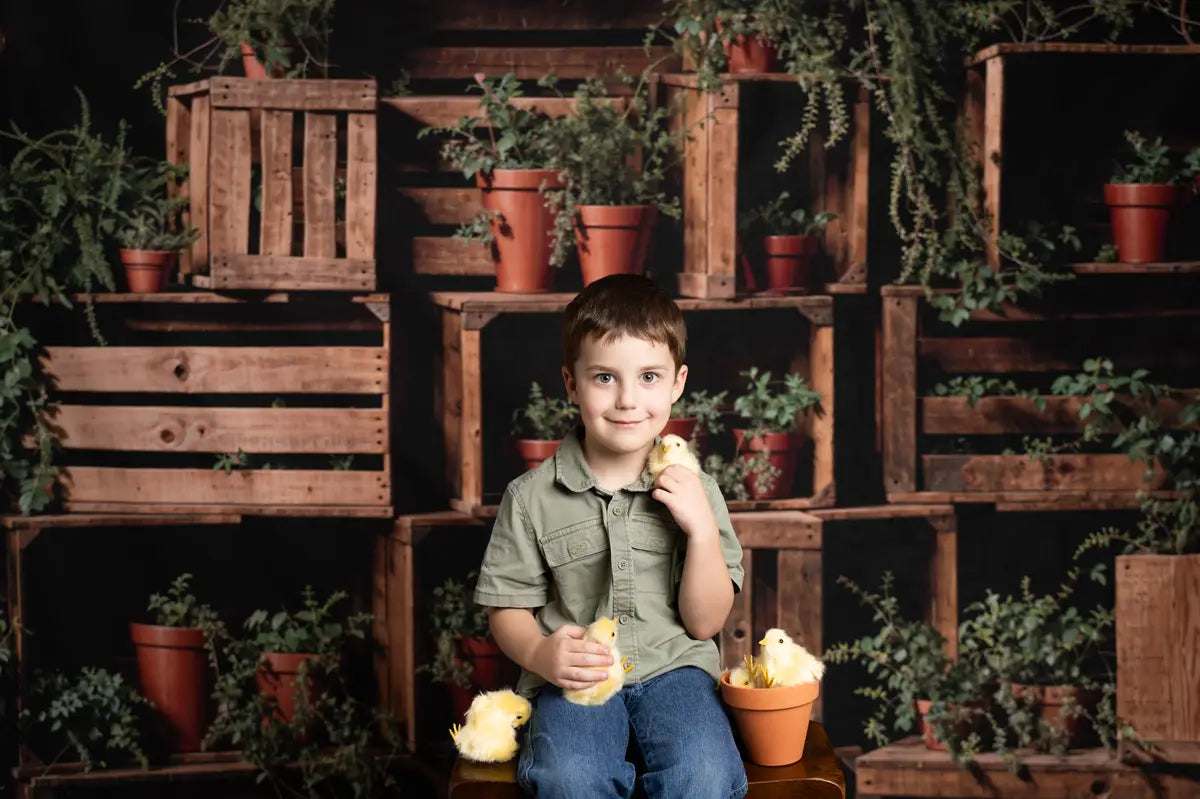 Kate Frühling Grün Pflanze Holz Regal Hintergrund entworfen von Emetselch - Kate Backdrop.de