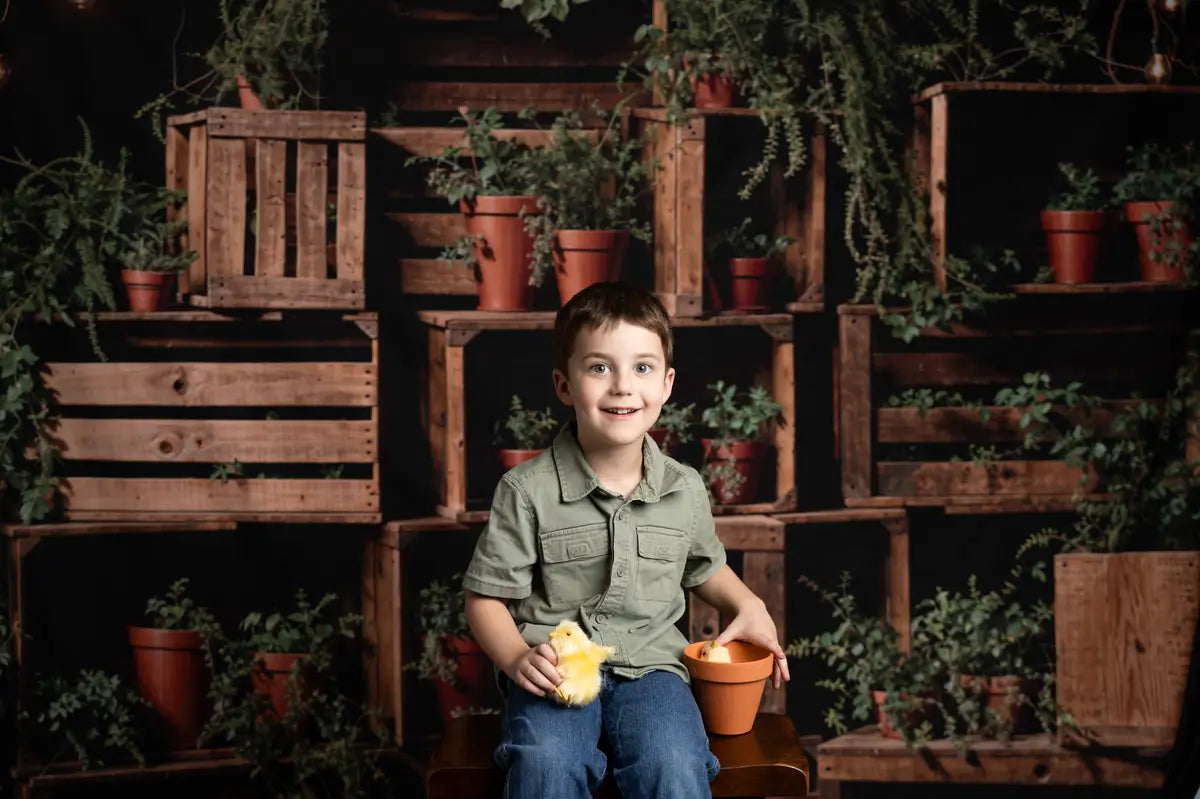 Kate Frühling Grün Pflanze Holz Regal Hintergrund entworfen von Emetselch - Kate Backdrop.de