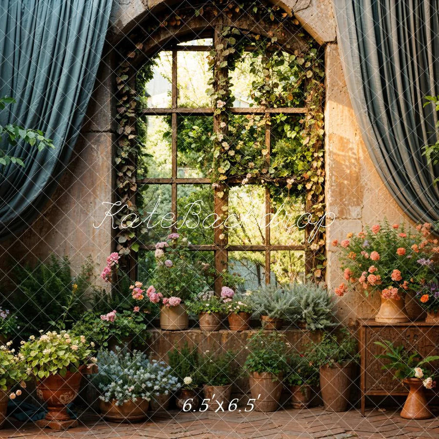 Kate Frühling Grüne Pflanzen Vorhang Fenster Hintergrund von Chain Photography - Kate Backdrop.de