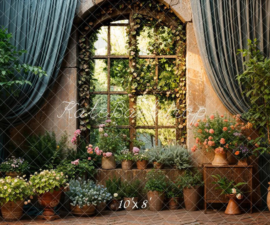 Kate Frühling Grüne Pflanzen Vorhang Fenster Hintergrund von Chain Photography - Kate Backdrop.de