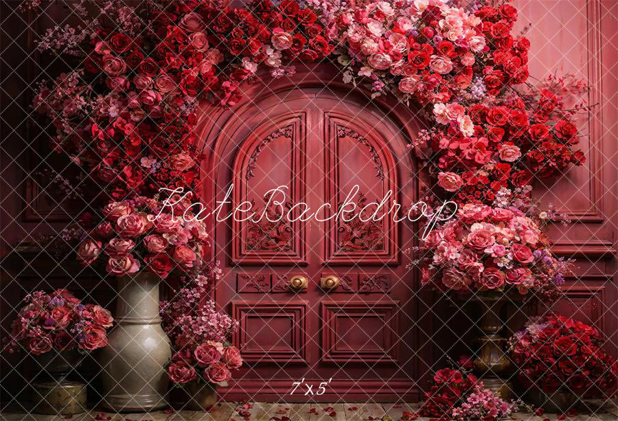 Kate Roter Valentinstag Blumen Metallbogen Hintergrund von Chain Photography