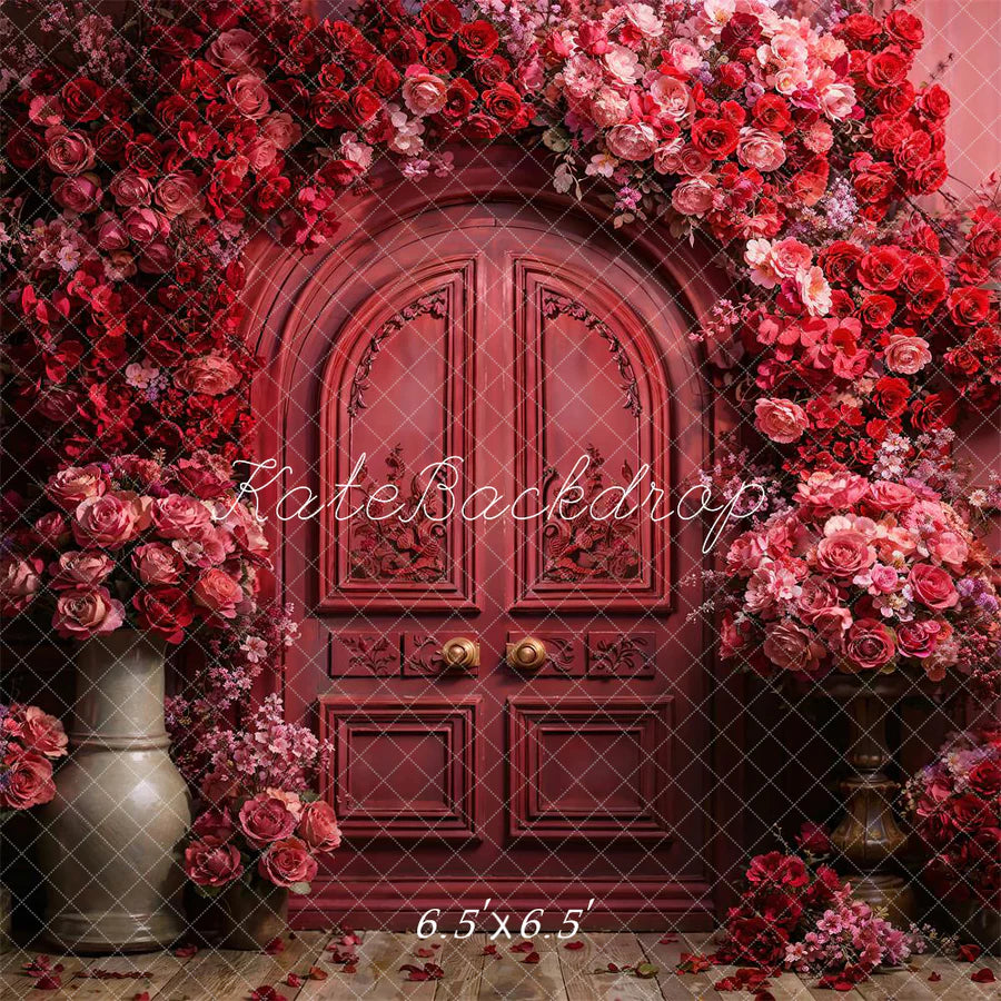 Kate Roter Valentinstag Blumen Metallbogen Hintergrund von Chain Photography
