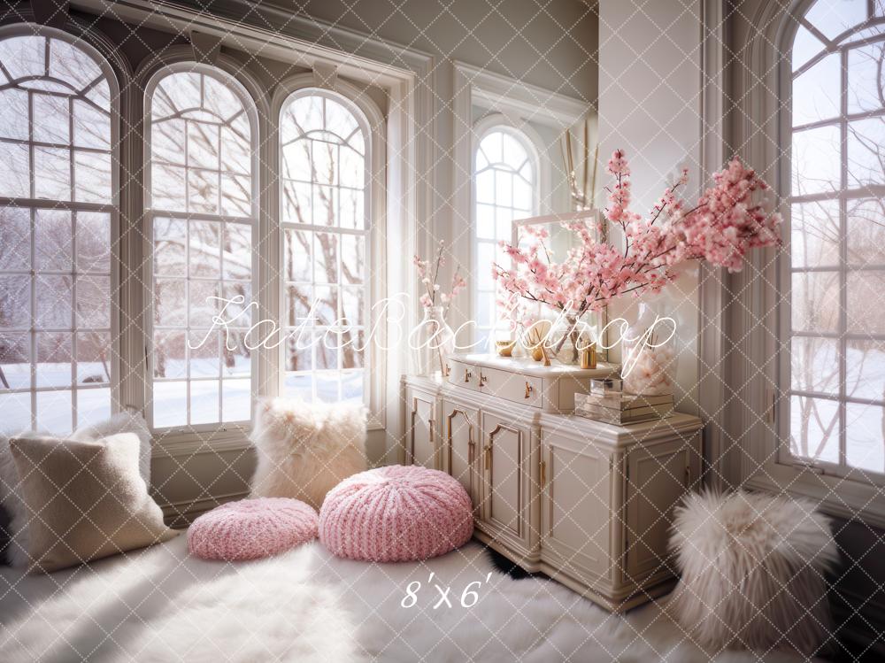 Kate Frühling Fenster Gemütlich Rosa Interieur Hintergrund von Mini MakeBelieve - Kate Backdrop.de