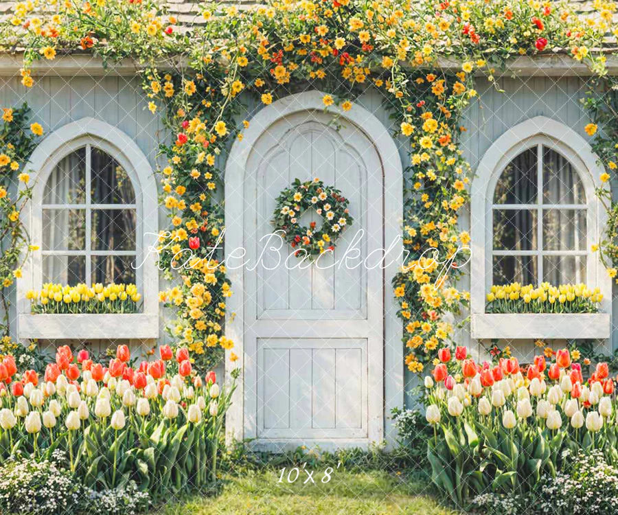 Kate Frühling Blumen Haus Hintergrund von Chain Photography - Kate Backdrop.de