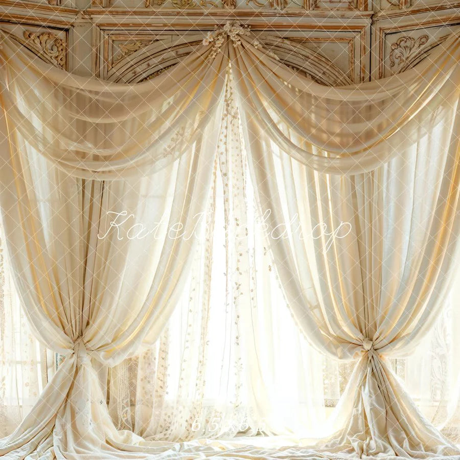 Kate Weiß Vintage Bogen Fenster Vorhänge Hintergrund von Emetselch - Kate Backdrop.de