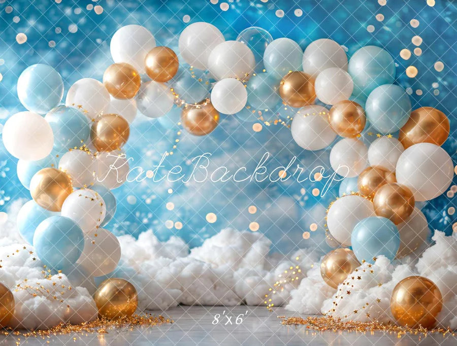 Kate Weiß Blau Gold Luftballon Hintergrund von Emetselch - Kate Backdrop.de