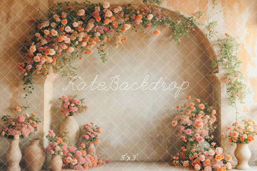 Kate Frühling Rosa und Orangene Blumen Bogen Wandhintergrund von Emetselch