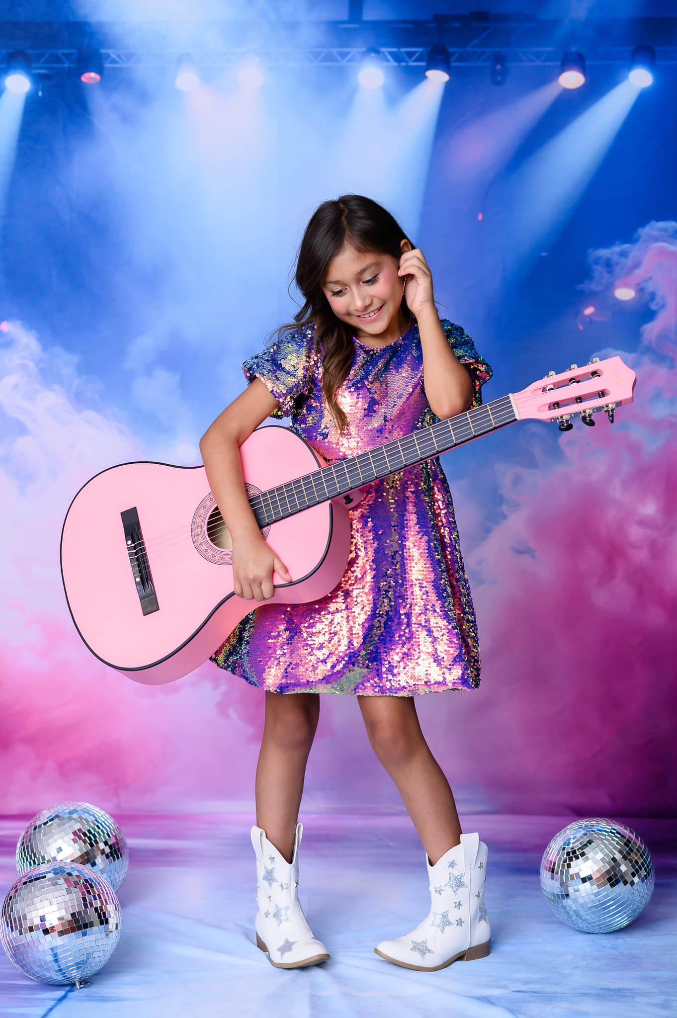 Kate Rosa Rauch Bühne Beleuchtung Hintergrund+blau lila Bühne Boden Hintergrund - Kate Backdrop.de